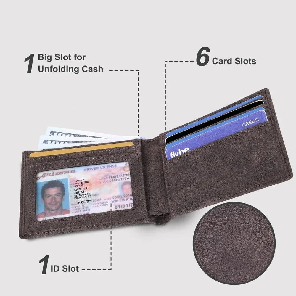 Men's Wallet Card Dark Brown Front Pocket Style Vegan Leather Bifold Designed